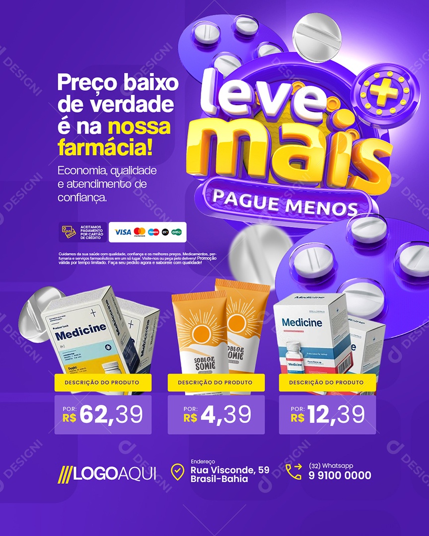 Leve Mais Pague Menos Farmácia Preço Baixo Economia Social Media PSD Editável