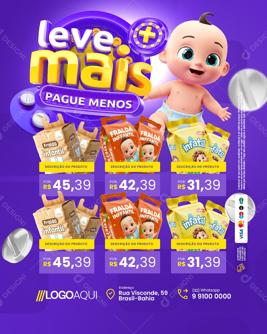 Leve Mais Pague Menos Farmácia Fraldas Social Media PSD Editável