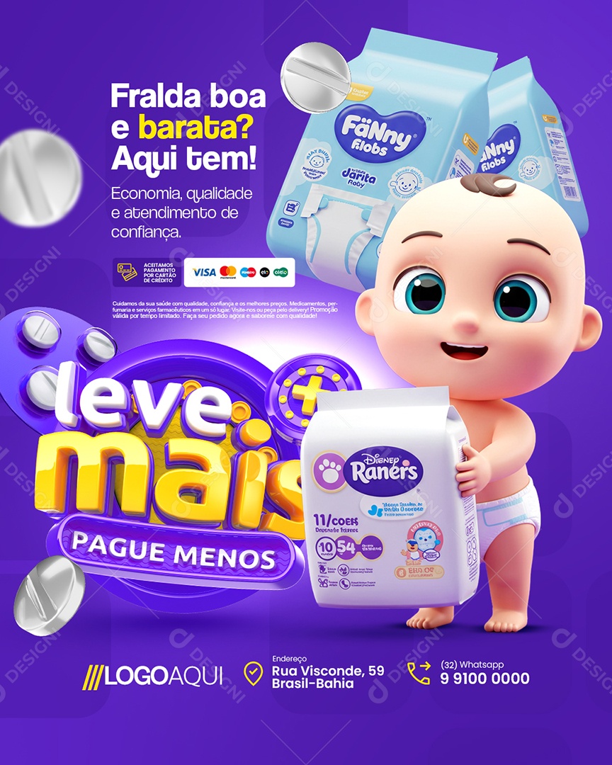 Leve Mais Pague Menos Farmácia Fralda Boa e Barata Social Media PSD Editável