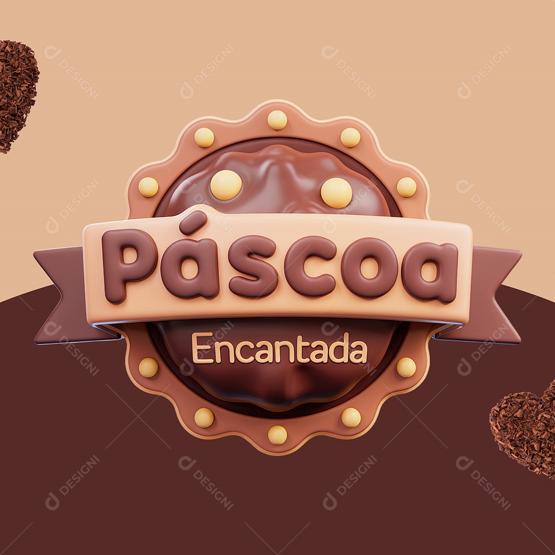 Páscoa Encantada Selo 3D para Composição PSD