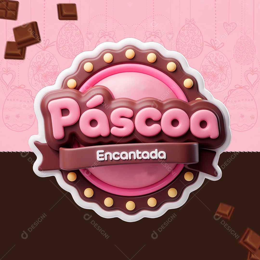 Páscoa Encantada Selo 3D para Composição PSD