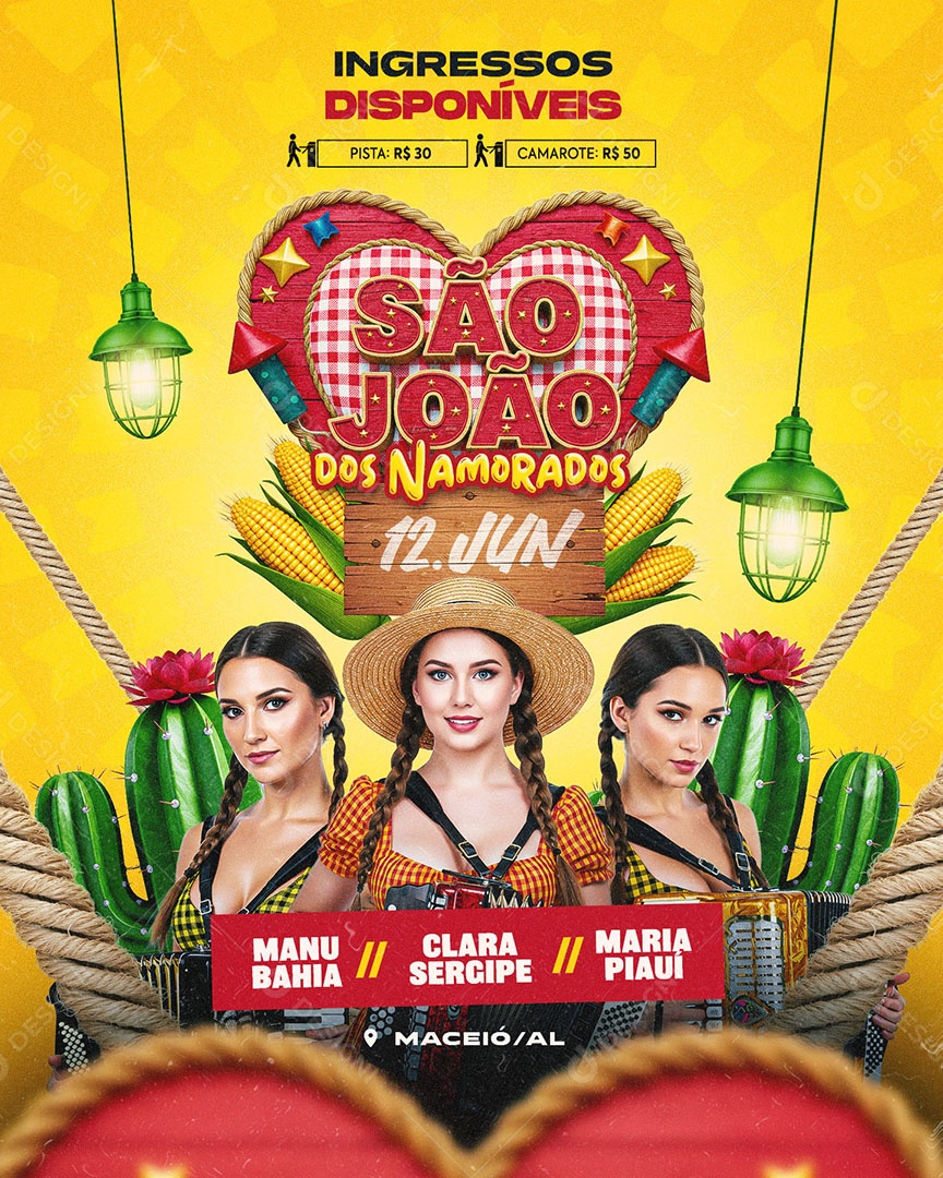 Flyer São João Dos Namorados Social Media Feed PSD Editável