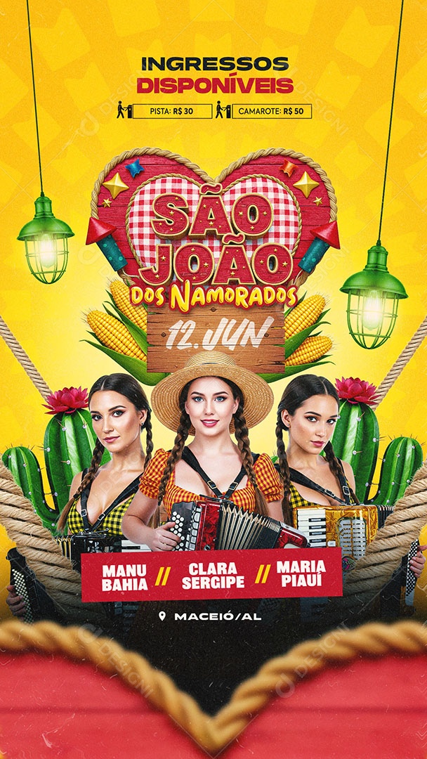 Flyer São João Dos Namorados Social Media Story PSD Editável