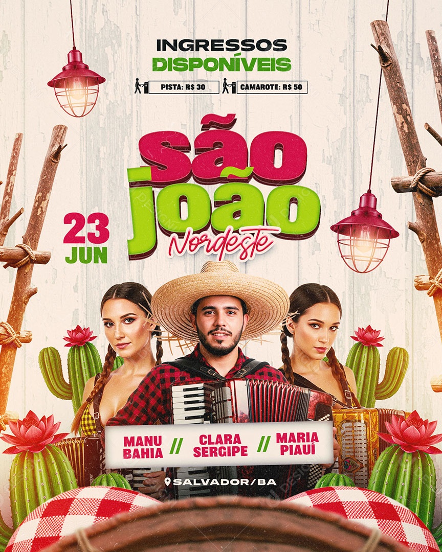 Flyer São João Nordeste Feed Social Media PSD Editável
