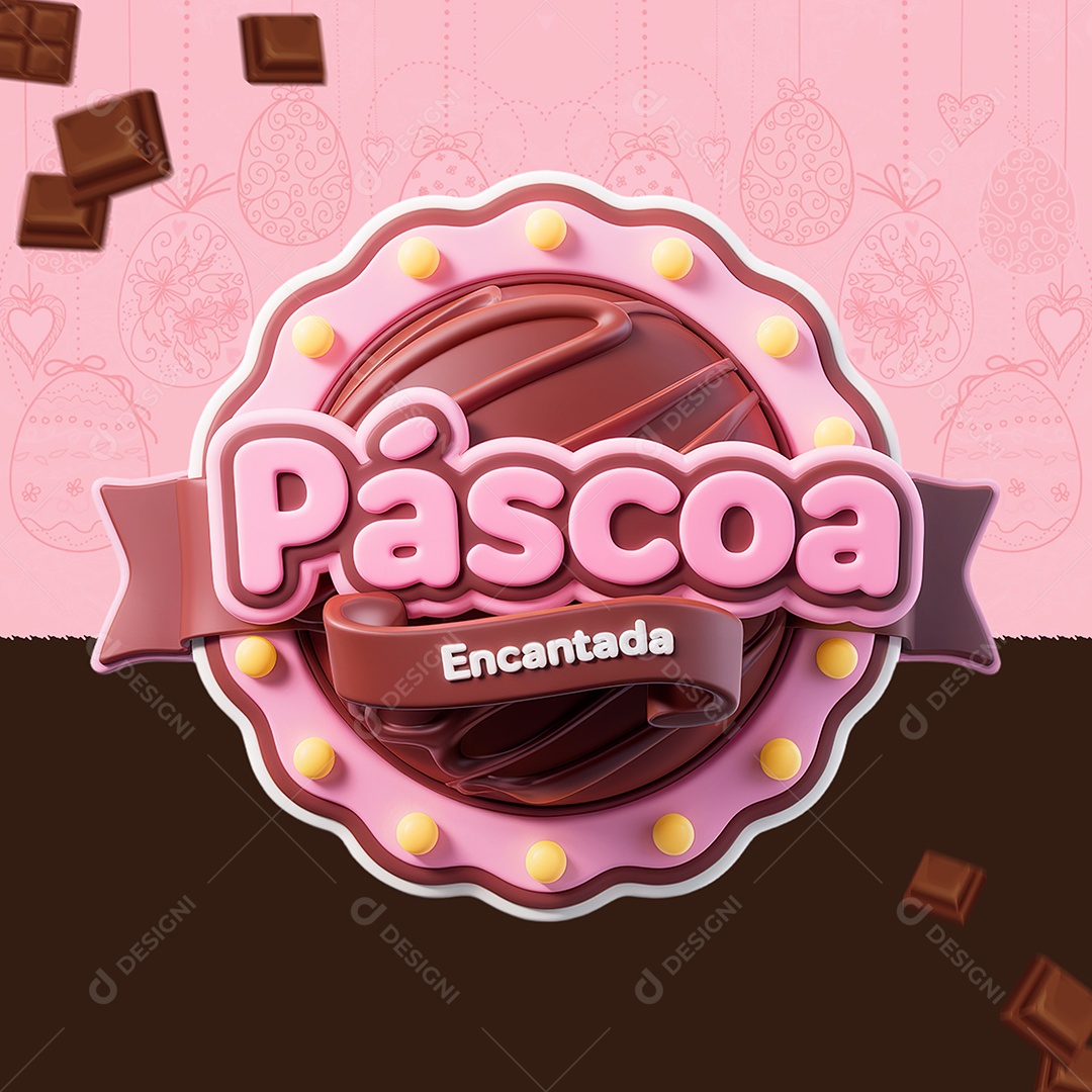 Páscoa Encantada Selo 3D para Composição PSD
