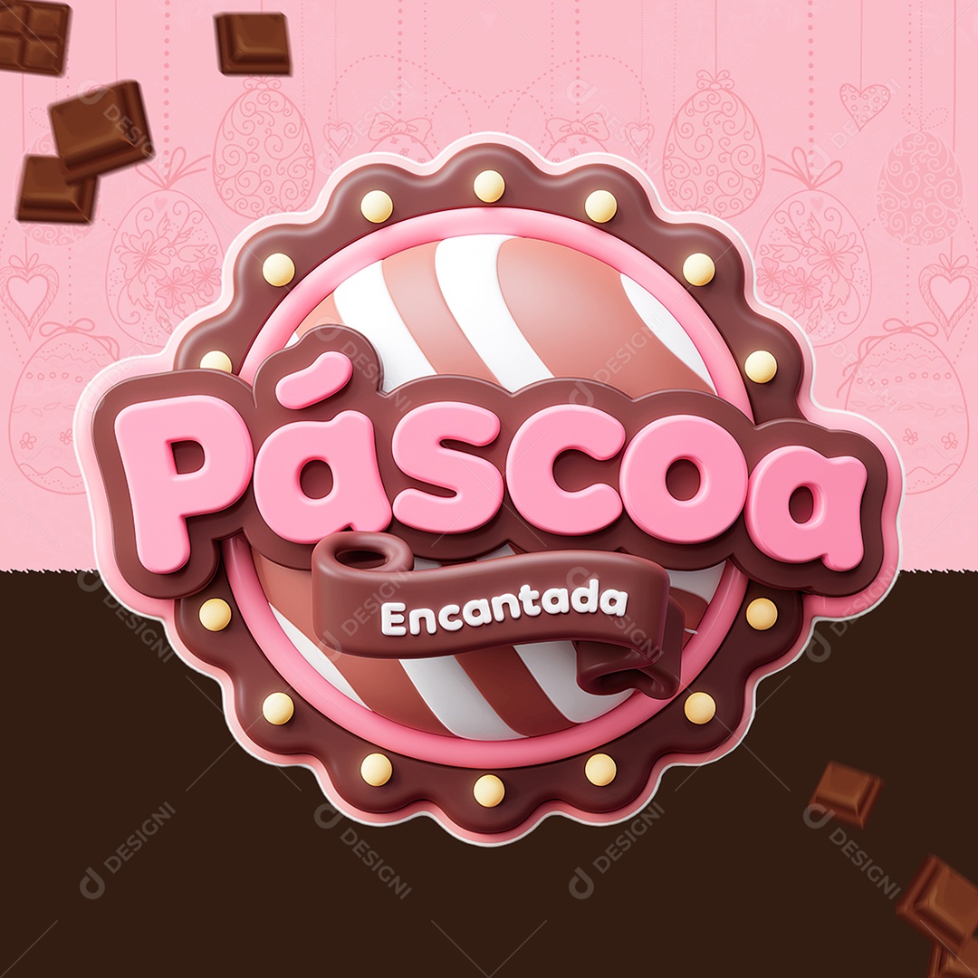 Páscoa Encantada Selo 3D para Composição PSD