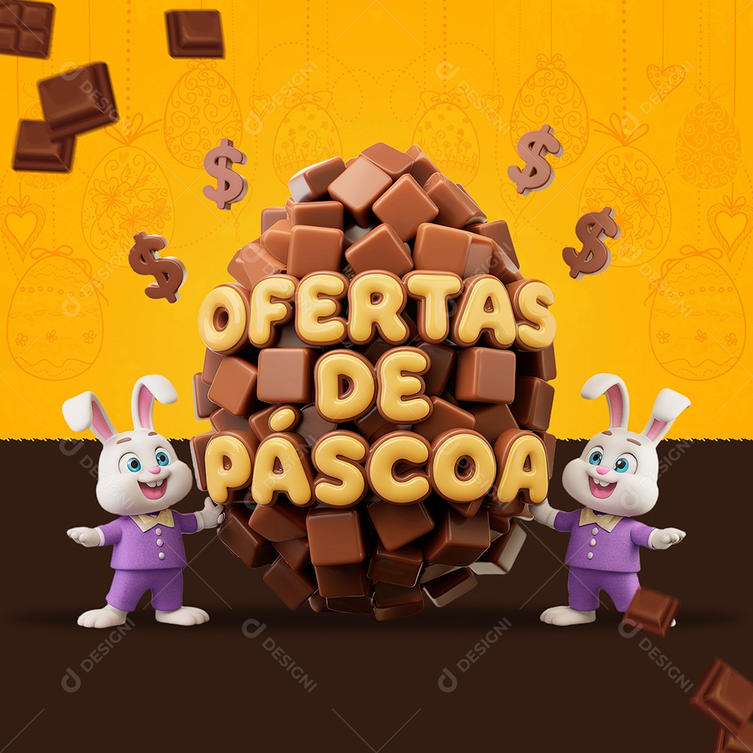 Ofertas De Páscoa Selo 3D para Composição PSD