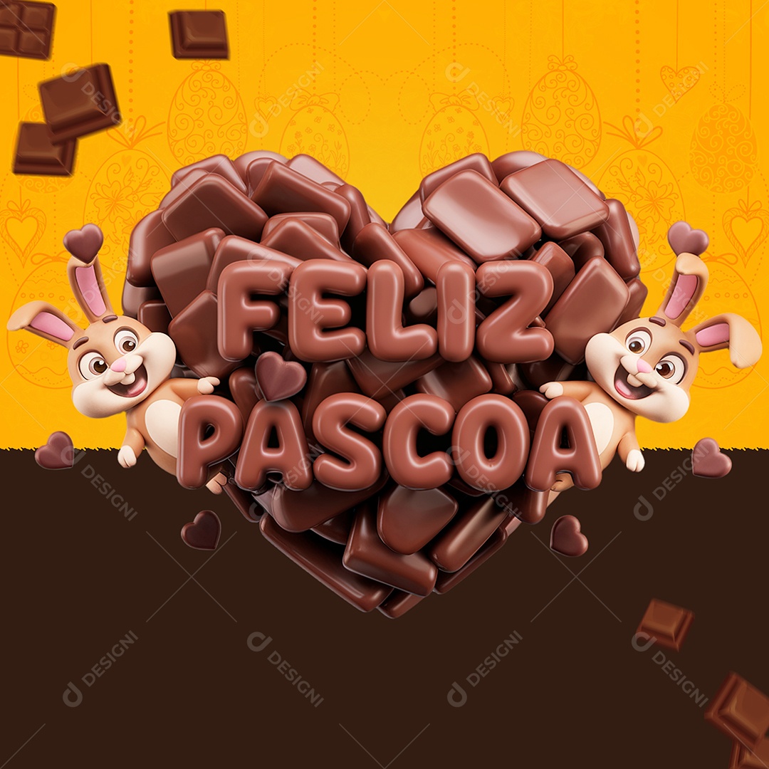 Feliz Páscoa Selo 3D para Composição PSD