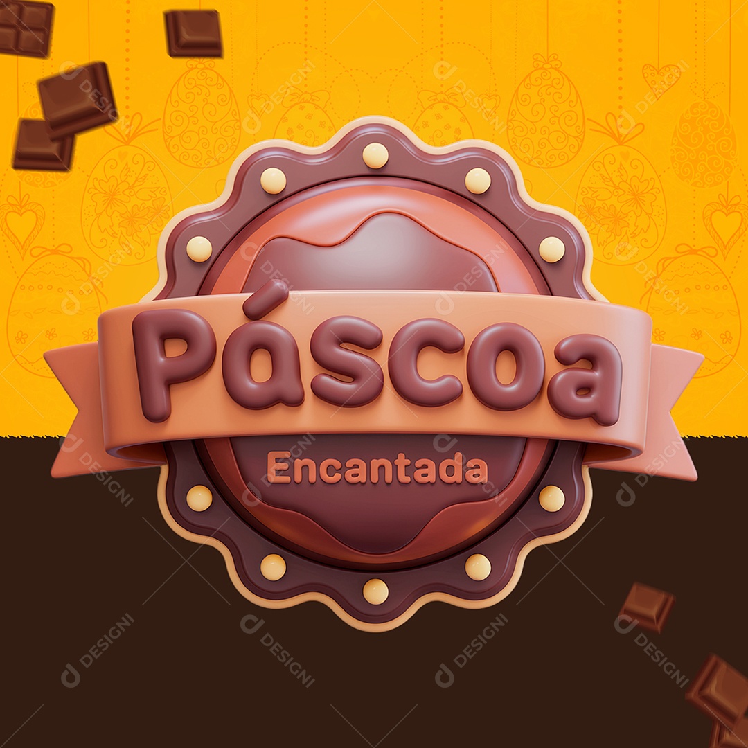 Páscoa Encantada Selo 3D para Composição PSD