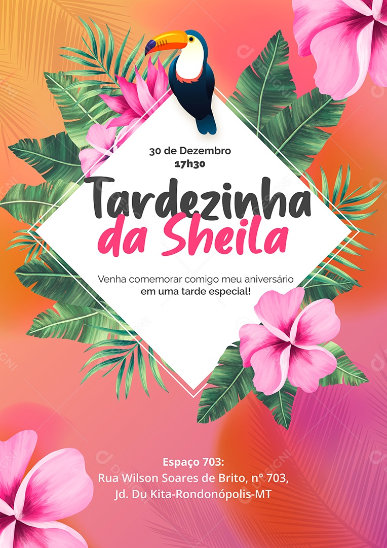 Modelo de Convite de Aniversário Socia Media PSD Editável