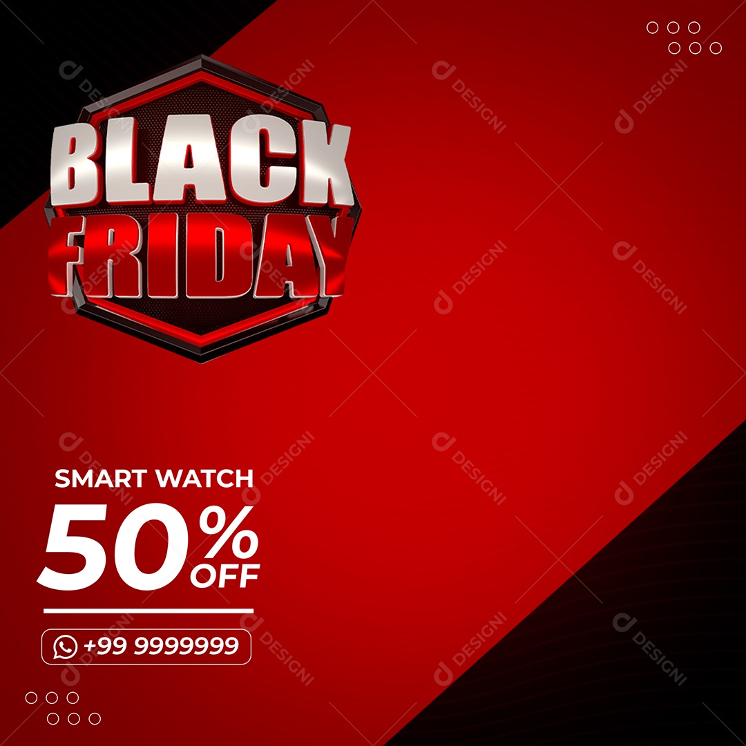 Black Friday Smartwatch 50% OFF Social Media PSD Editável