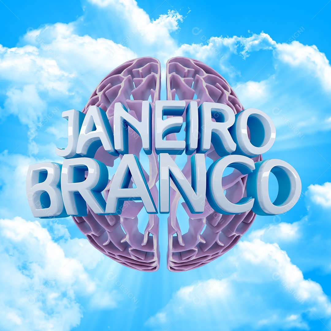 Selo 3D Janeiro Branco Para Composição PSD