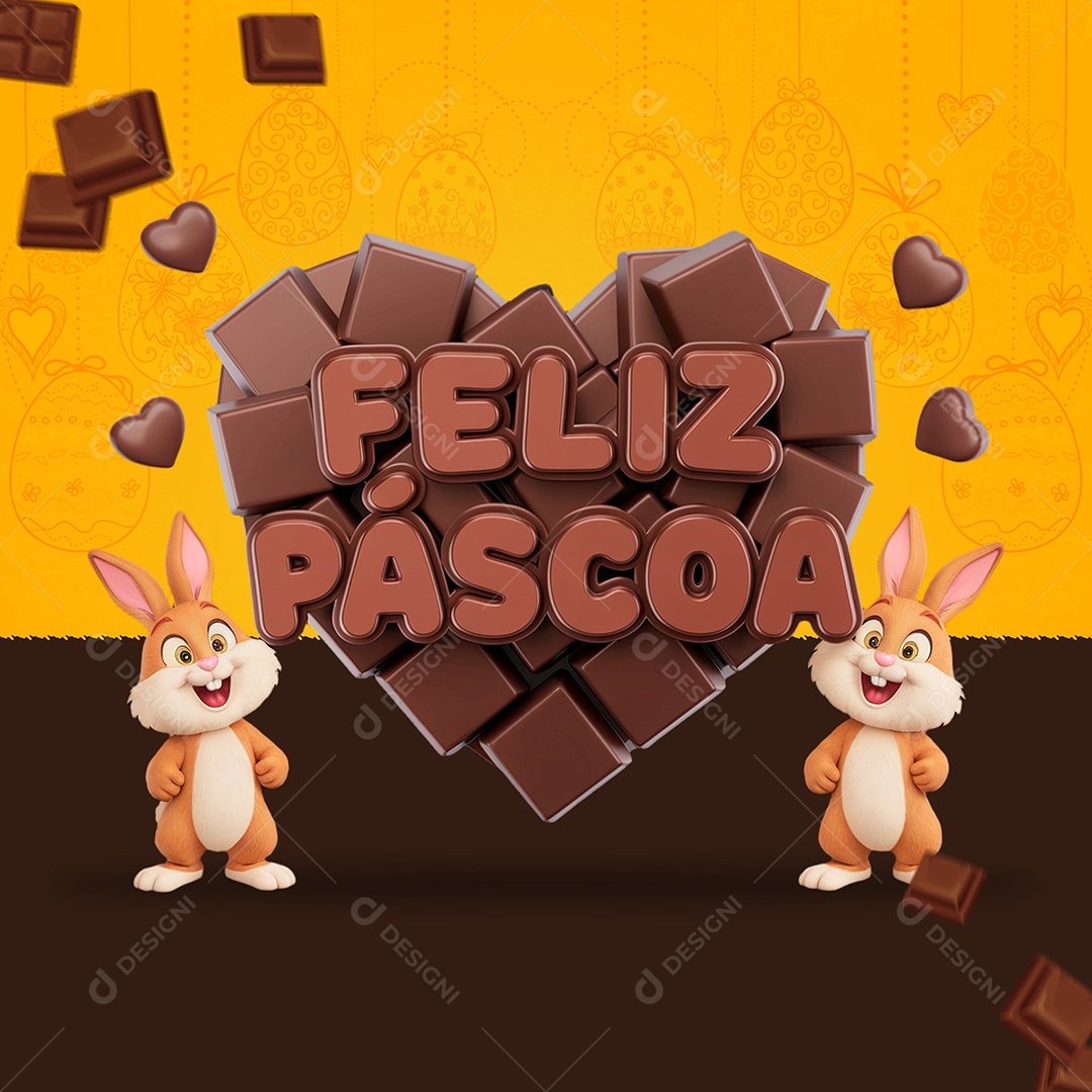 Feliz Páscoa Selo 3D para Composição PSD