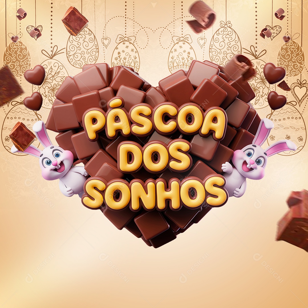 Páscoa Dos Sonhos Selo 3D para Composição PSD