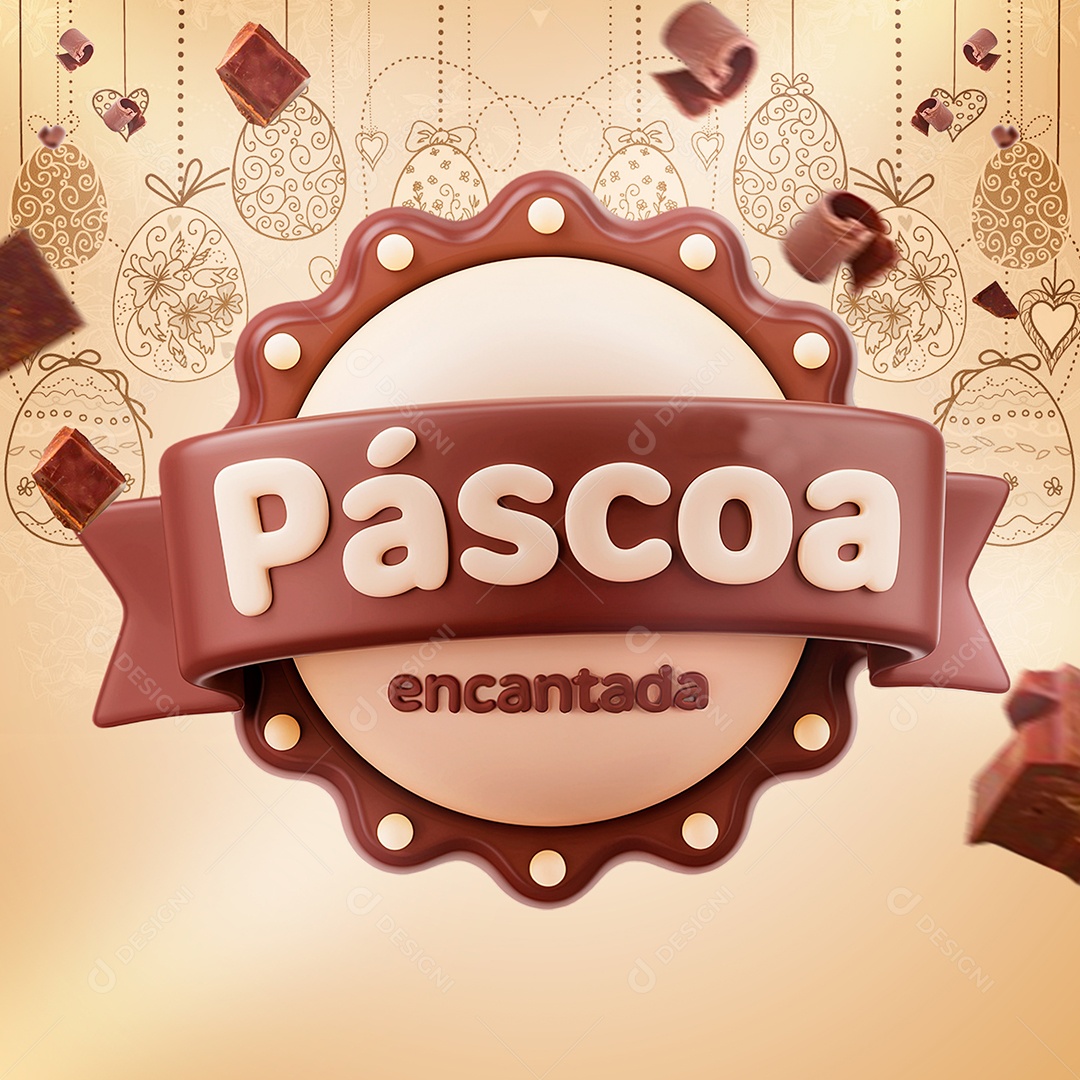 Páscoa Encantada Selo 3D para Composição PSD