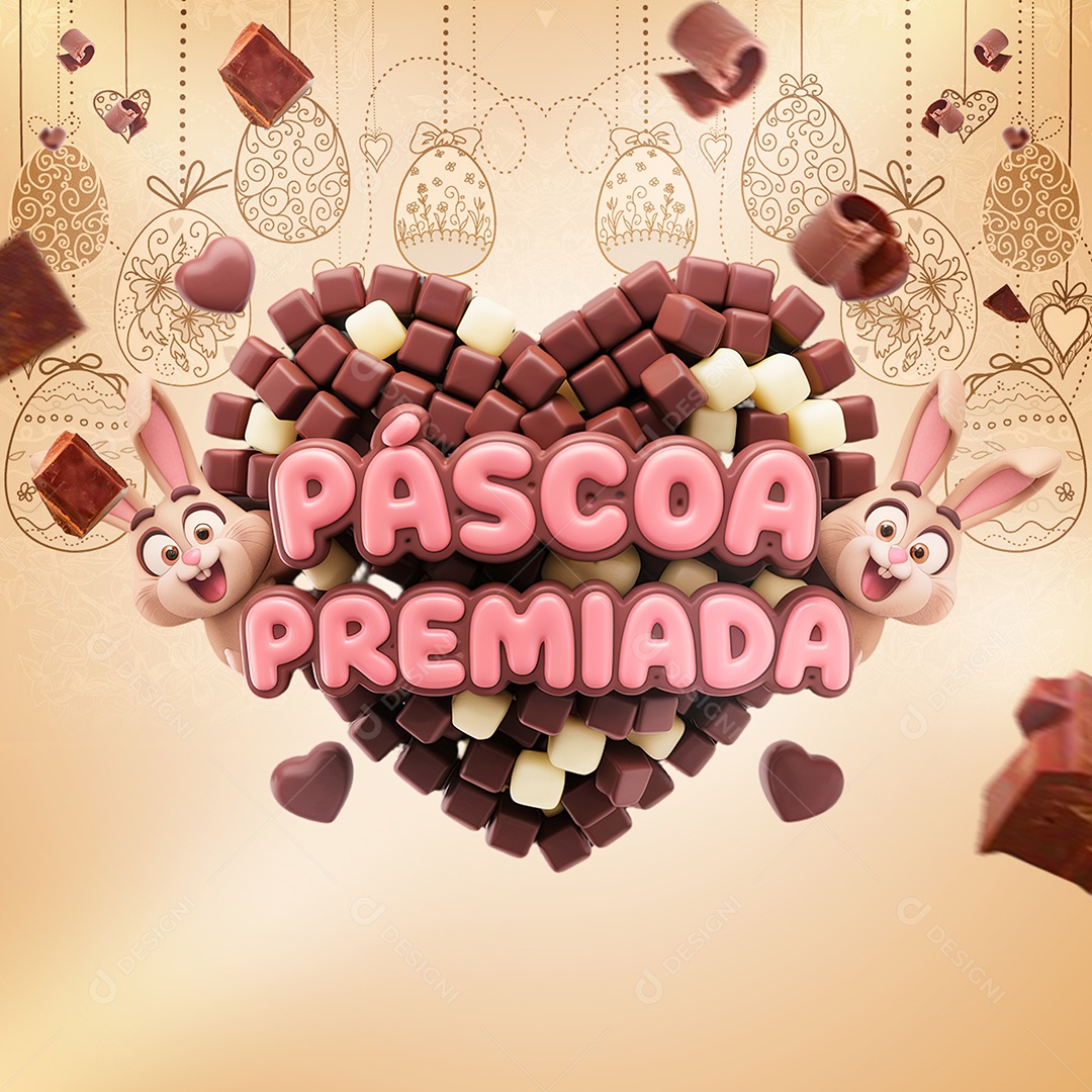Páscoa Premiada Selo 3D para Composição PSD