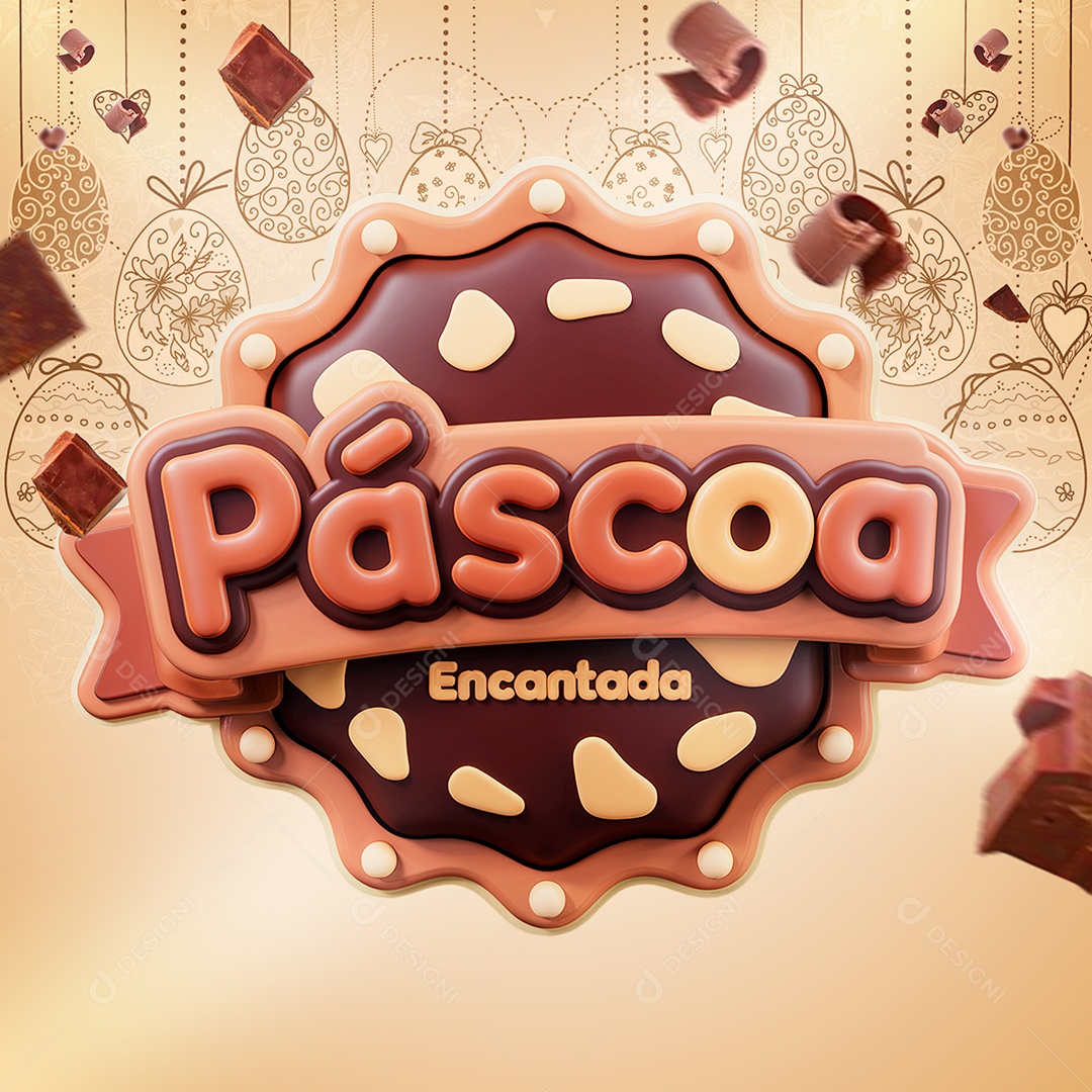 Páscoa Encantada Selo 3D para Composição PSD