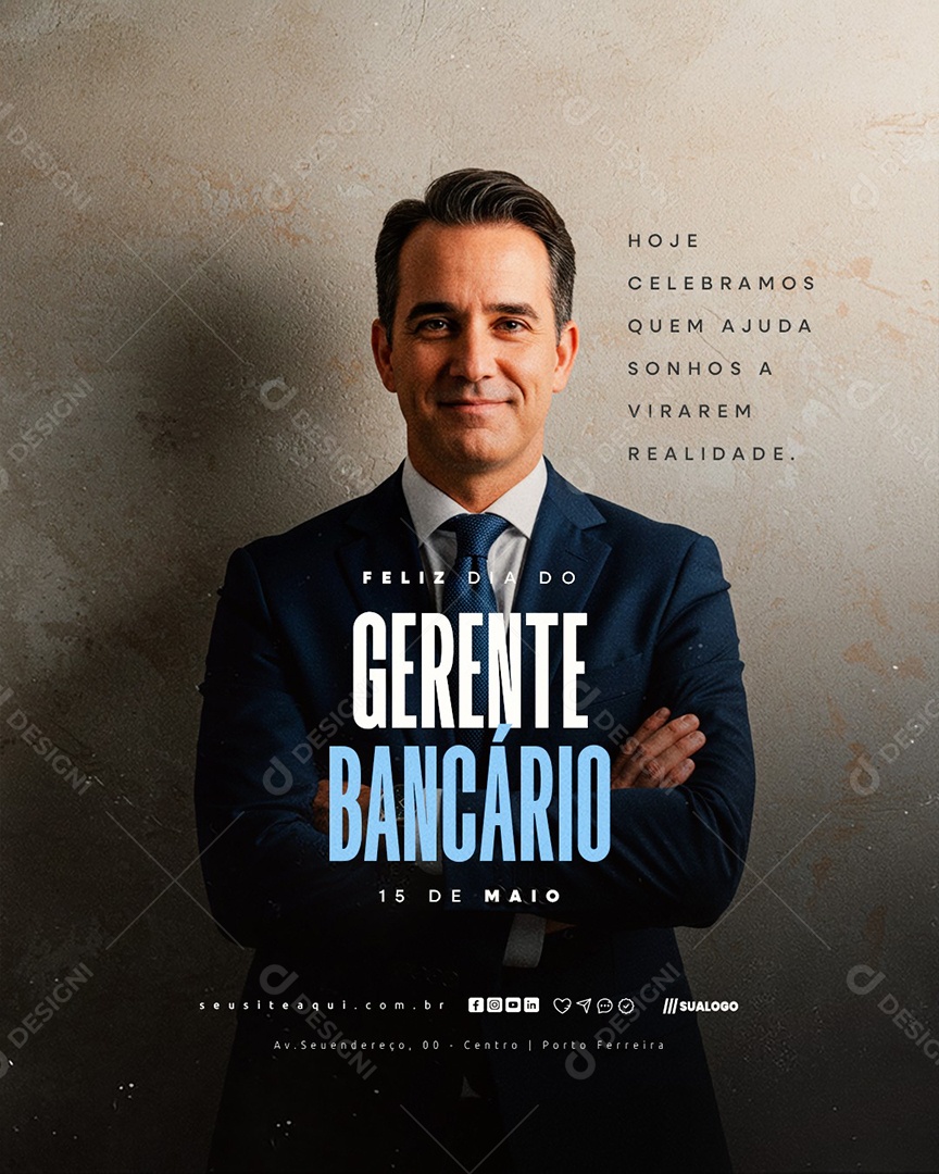 Feliz Dia do Gerente Bancário 15 de Maio Social Media PSD Editável