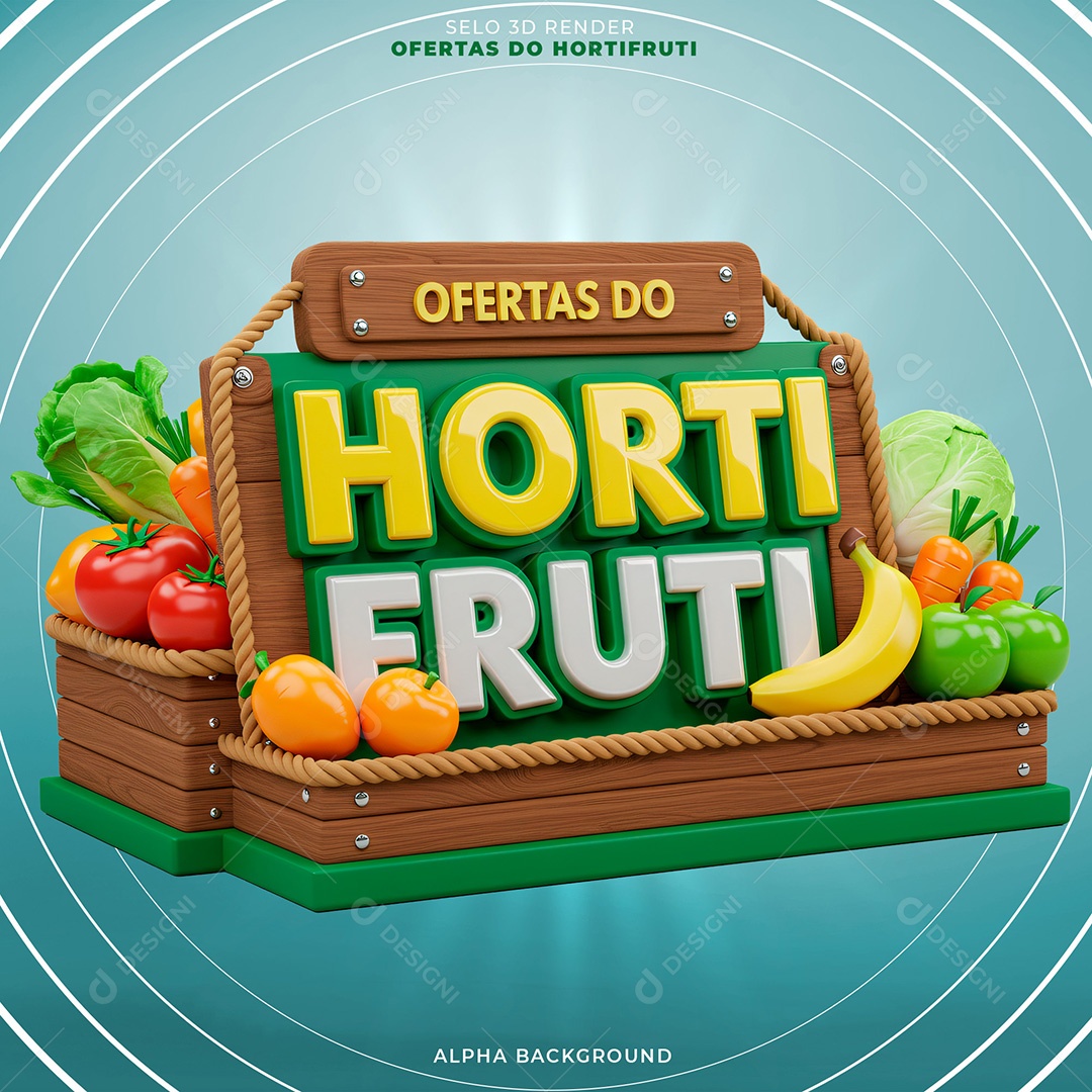 Selo 3D Ofertas do Hortifruti Para Composição PSD
