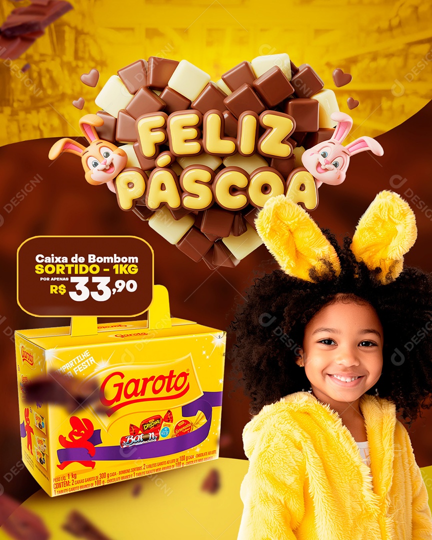 Social Media Feliz Páscoa Supermercado Caixa de Bombom PSD Editável