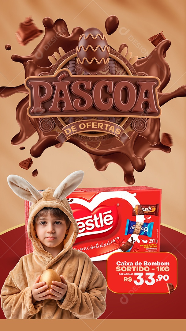 Story Páscoa de Ofertas Supermercado Caixa de Bombom Social Media PSD Editável