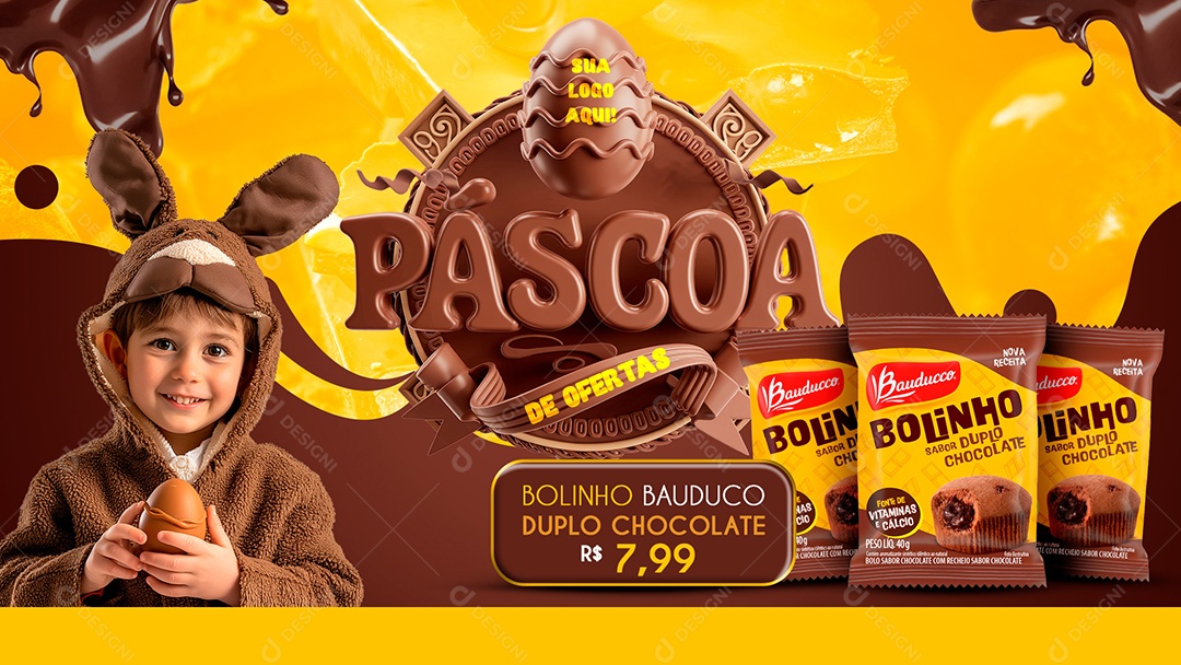 Banner Páscoa de Ofertas Supermercado Bolinho Social Media PSD Editável