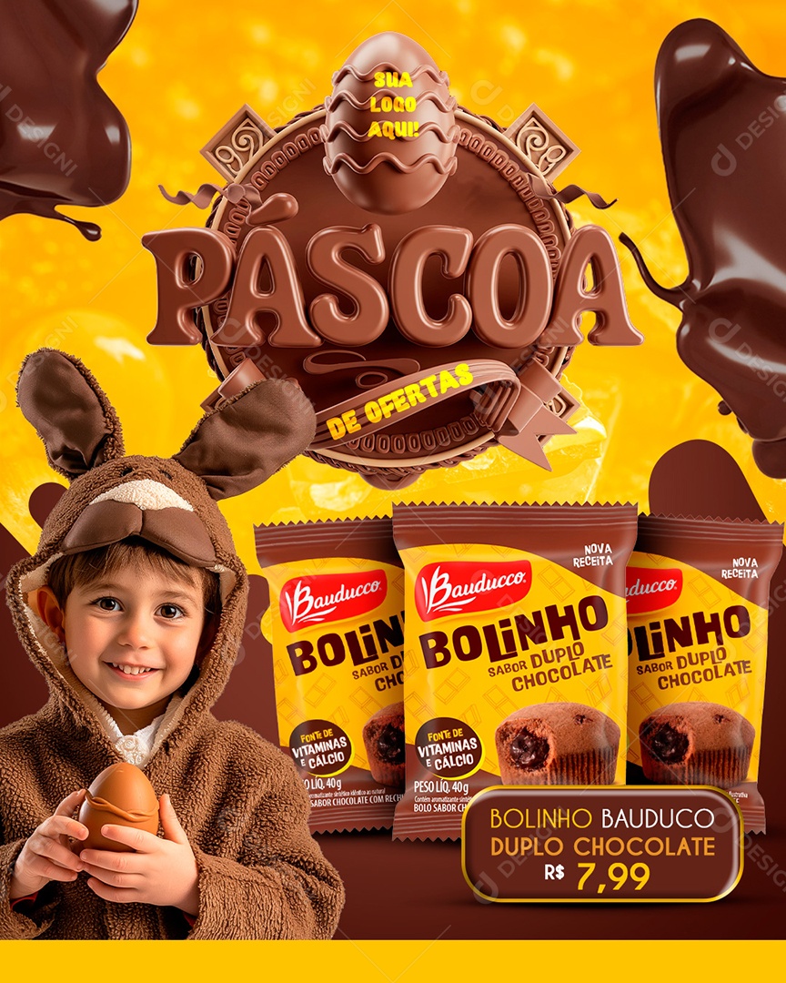 Páscoa de Ofertas Supermercado Bolinho Social Media PSD Editável