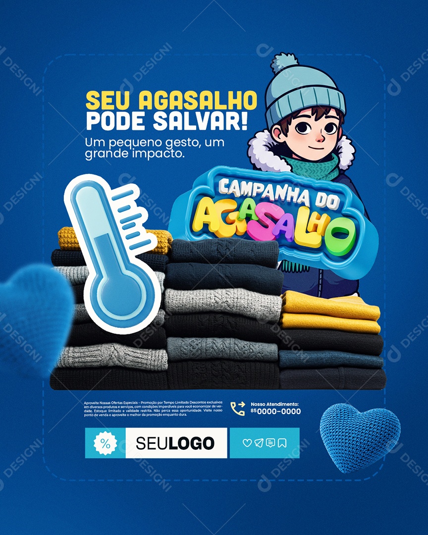 Campanha do Agasalho Loja de Roupas UM Pequeno Gesto Social Media PSD Editável