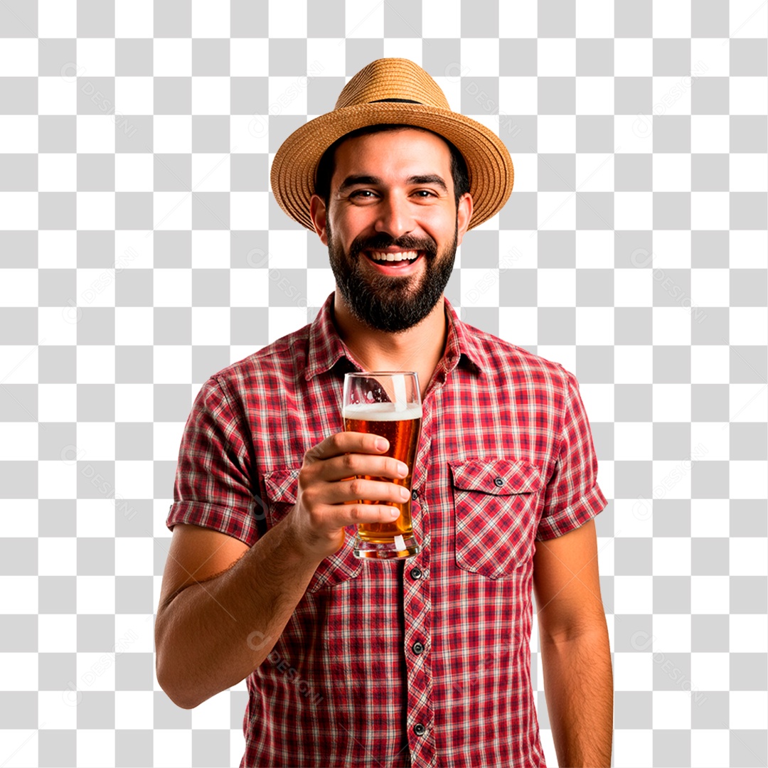 Homem com Copo de Cerveja PNG Transparente