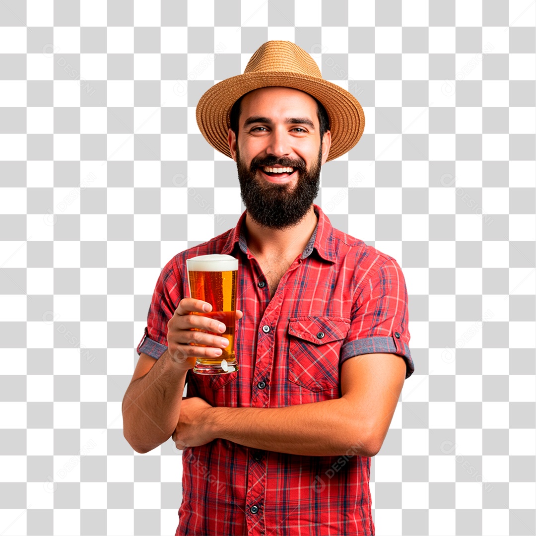 Homem com Copo de Cerveja PNG Transparente