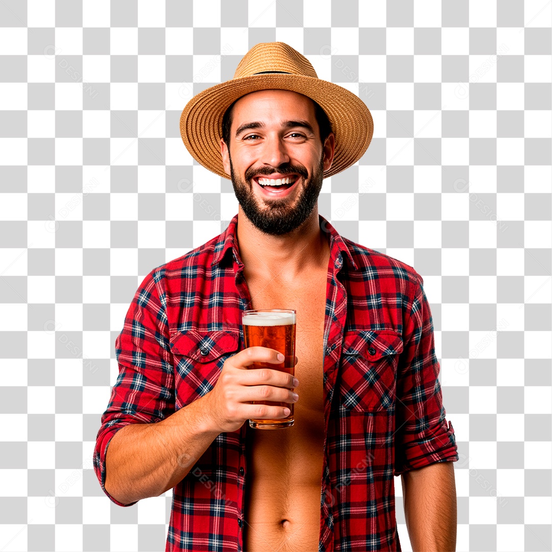 Homem com Copo de Cerveja PNG Transparente