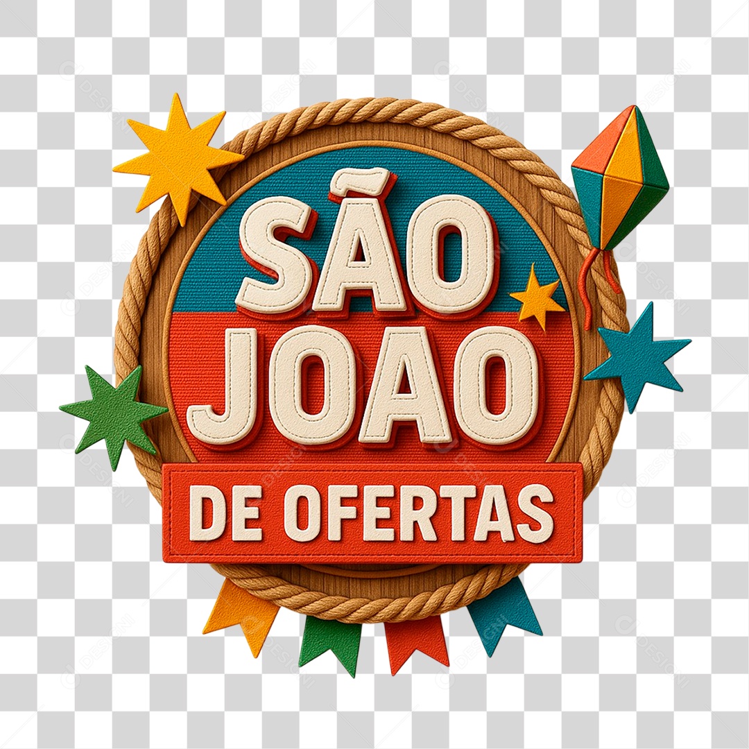 Selo 3D São João de Ofertas PNG Transparente