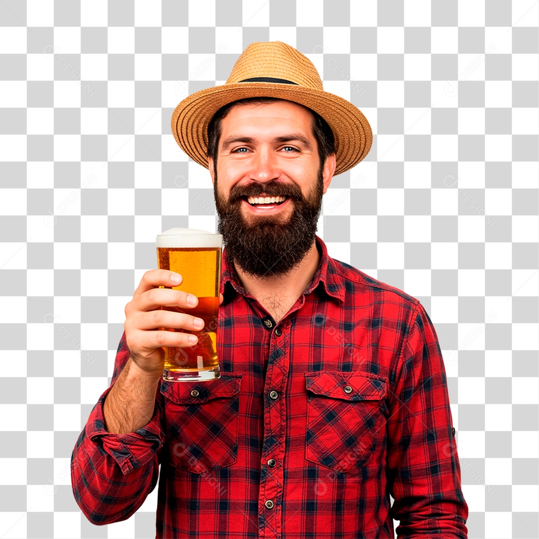 Homem com Copo de Cerveja PNG Transparente