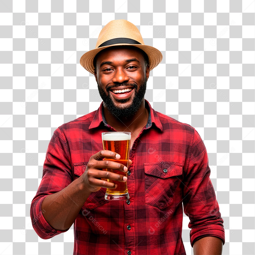 Homem Negro com Copo de Cerveja PNG Transparente