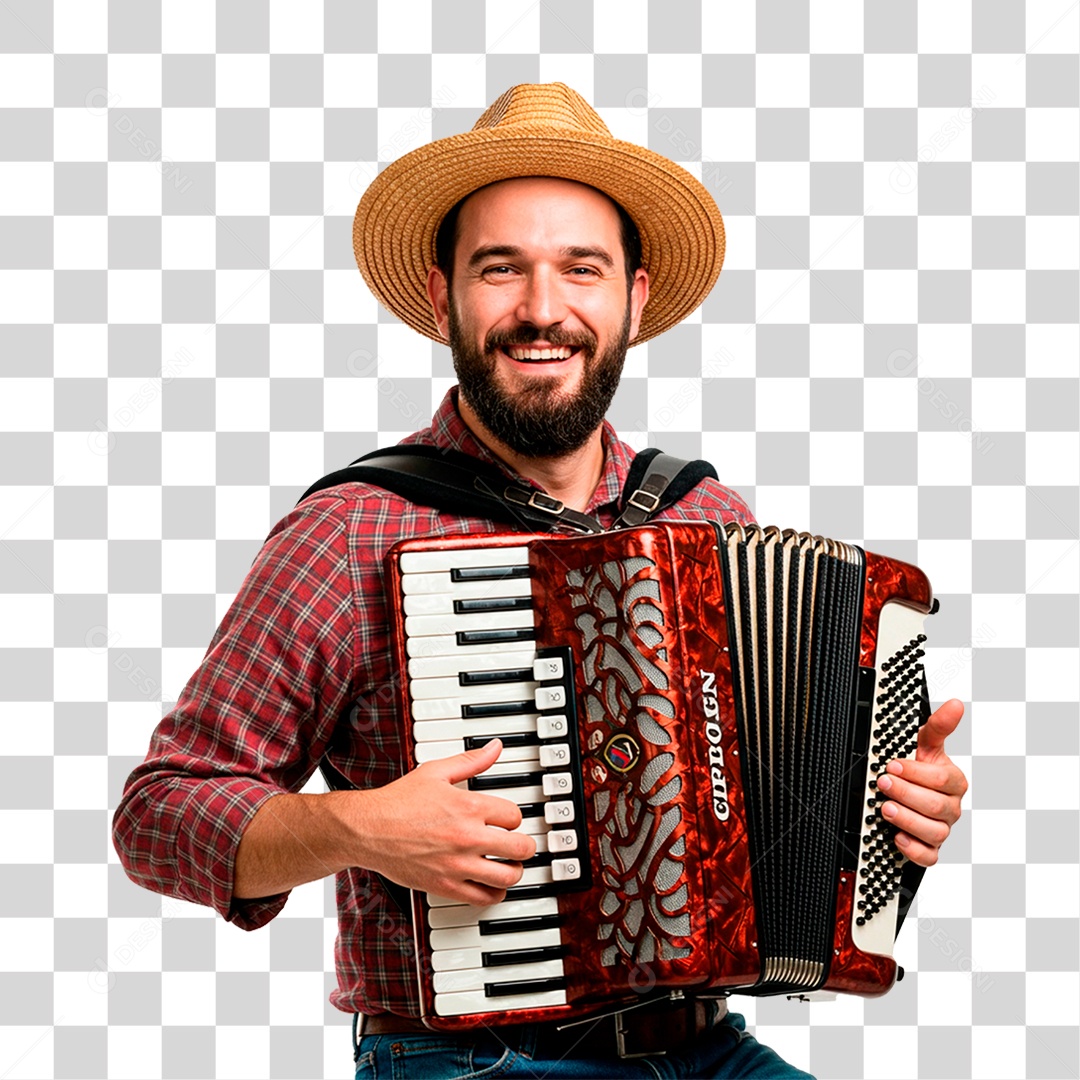 Homem com Sanfona PNG Transparente