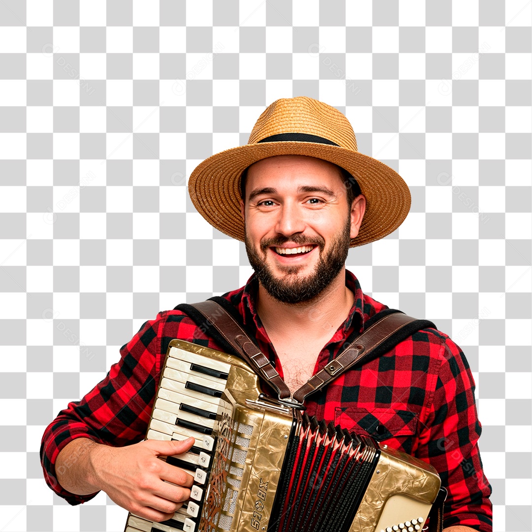Homem com Sanfona PNG Transparente