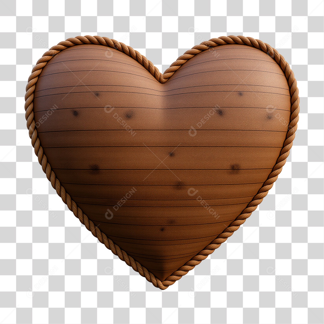 Coração Esculpido em Madeira Decorativa PNG Transparente