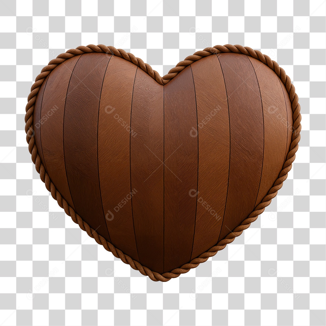 Coração Esculpido em Madeira Decorativa PNG Transparente