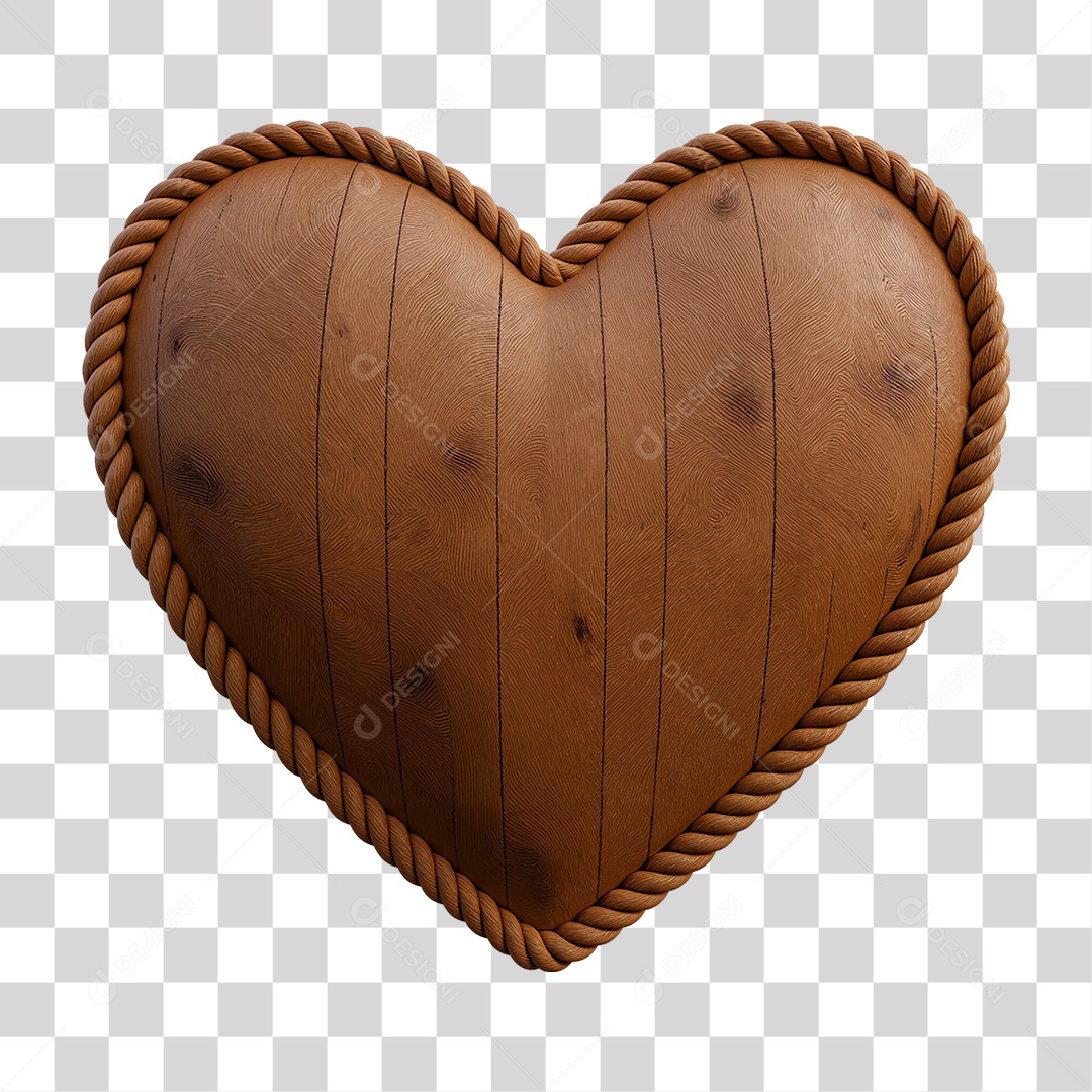 Coração Esculpido em Madeira Decorativa PNG Transparente