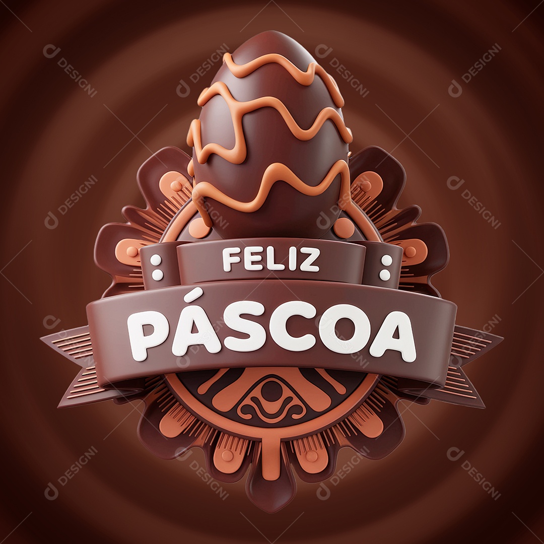 Feliz Páscoa Selo 3D para Composição PSD