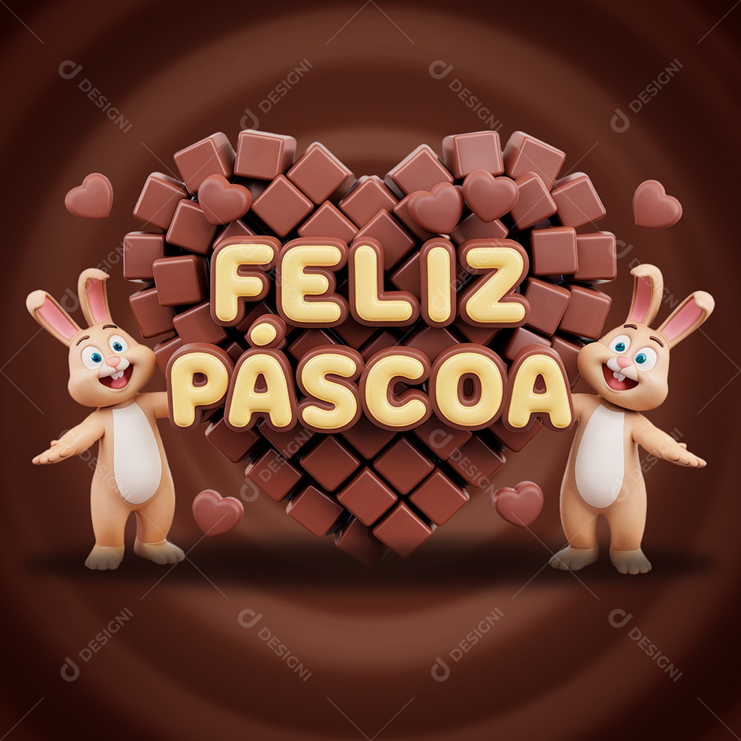 Feliz Páscoa Selo 3D para Composição PSD