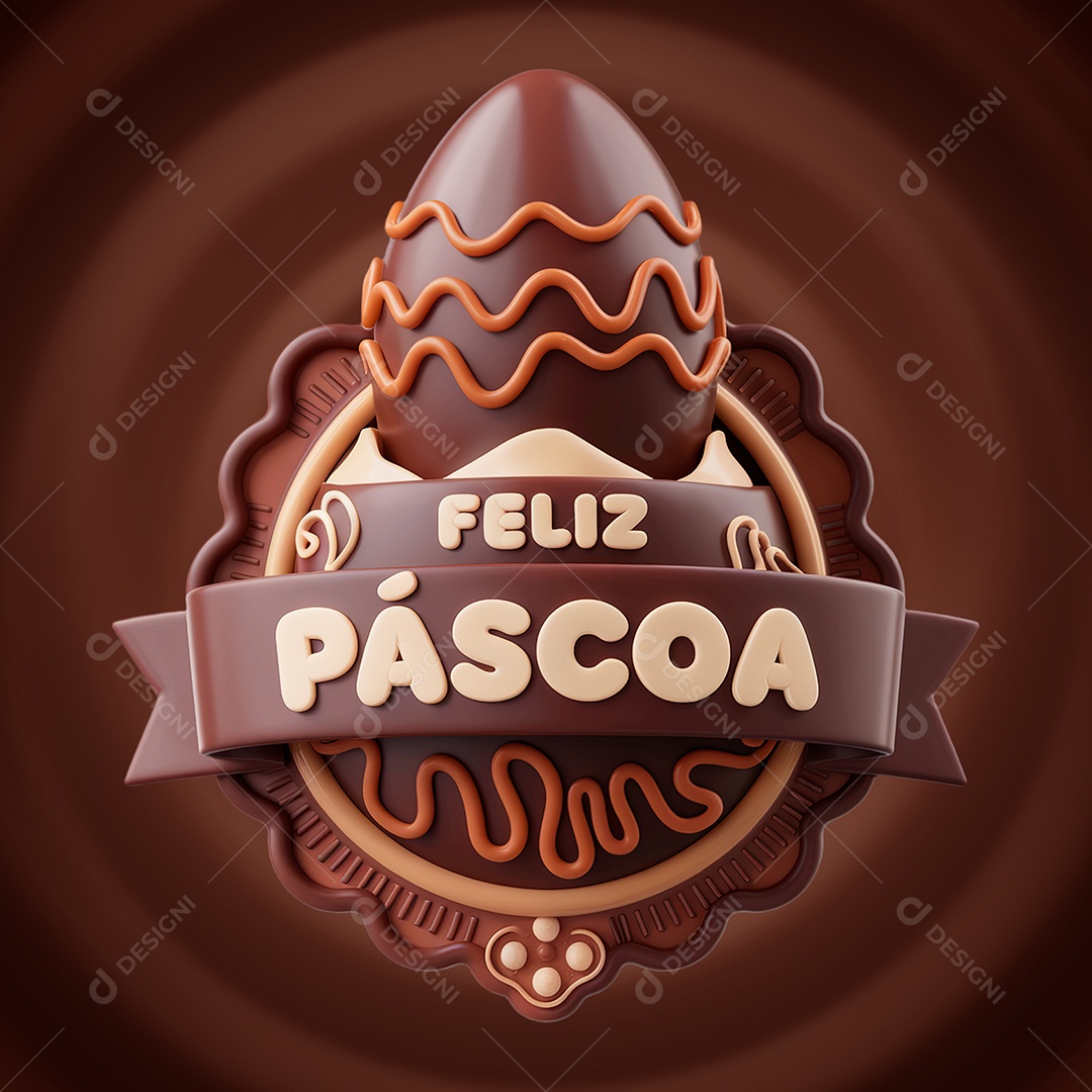 Feliz Páscoa Selo 3D para Composição PSD