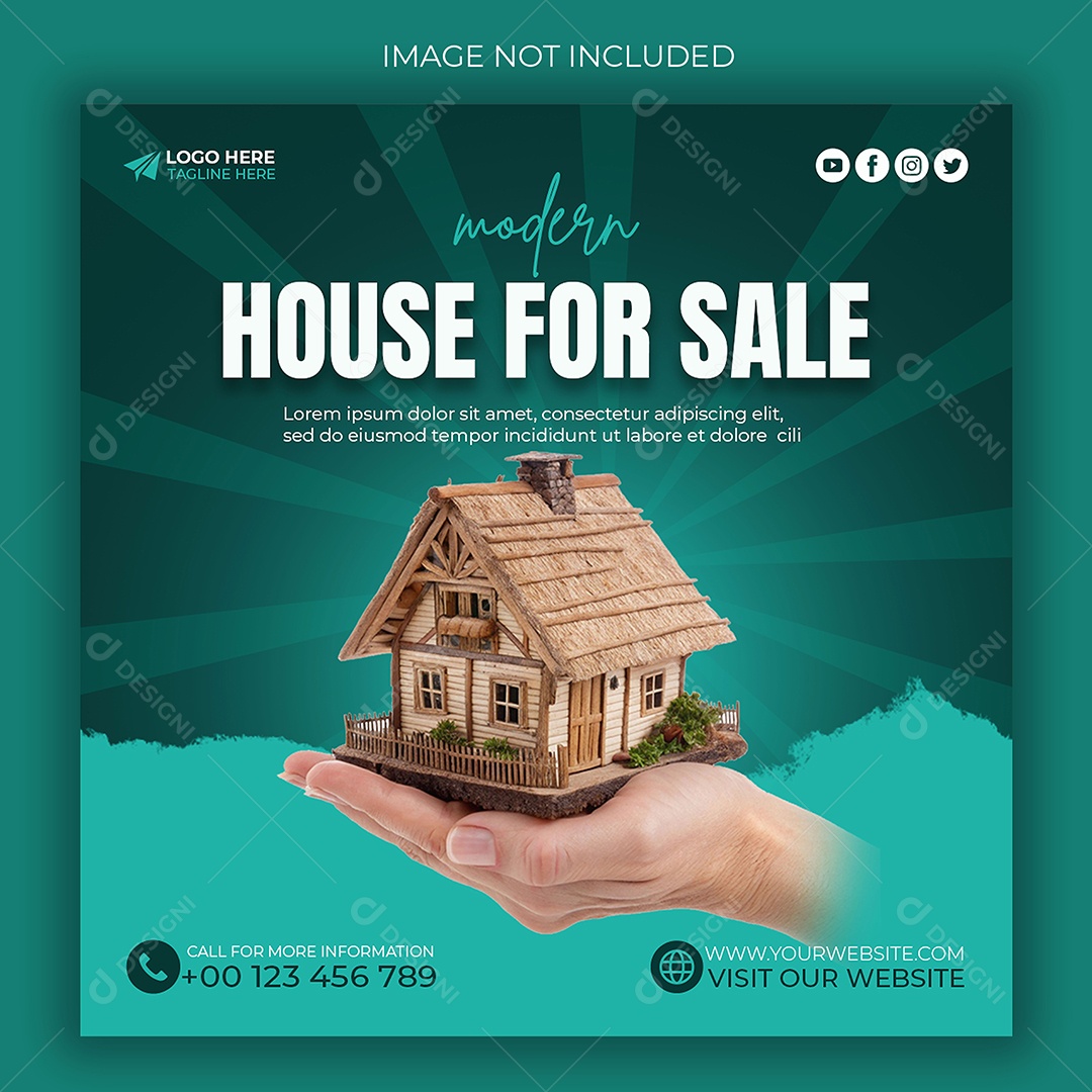 Imobiliária Casa Moderna à Venda Social Media PSD Editável