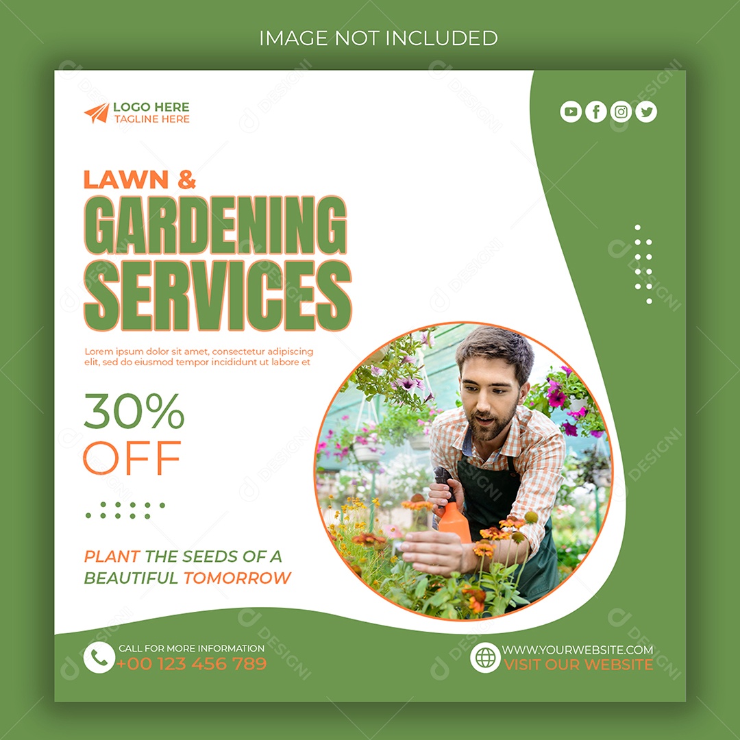 Jardinagem Serviços de Jardinagem de Gramados Social Media PSD Editável