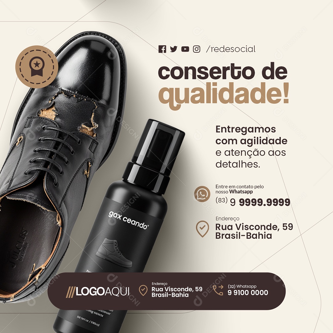 Sapateiro Conserto de Qualidade Social Media PSD Editável