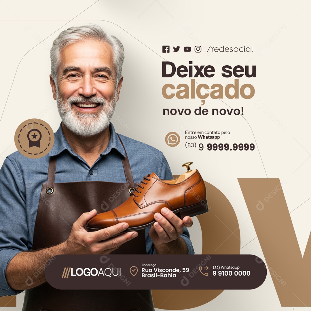 Sapateiro Deixe seu Calçado Novo de Novo Social Media PSD Editável