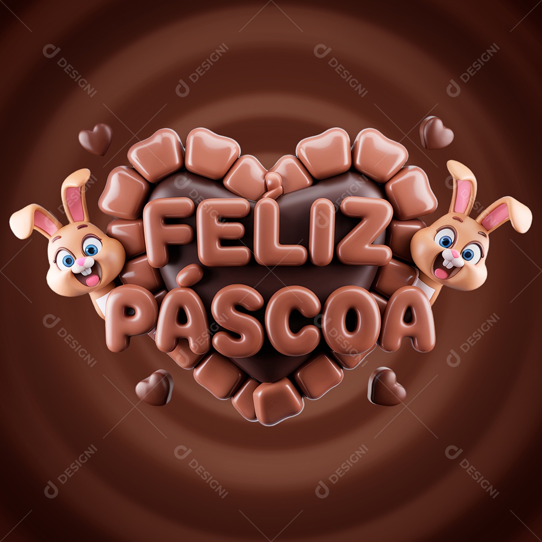 Feliz Páscoa Selo 3D para Composição PSD