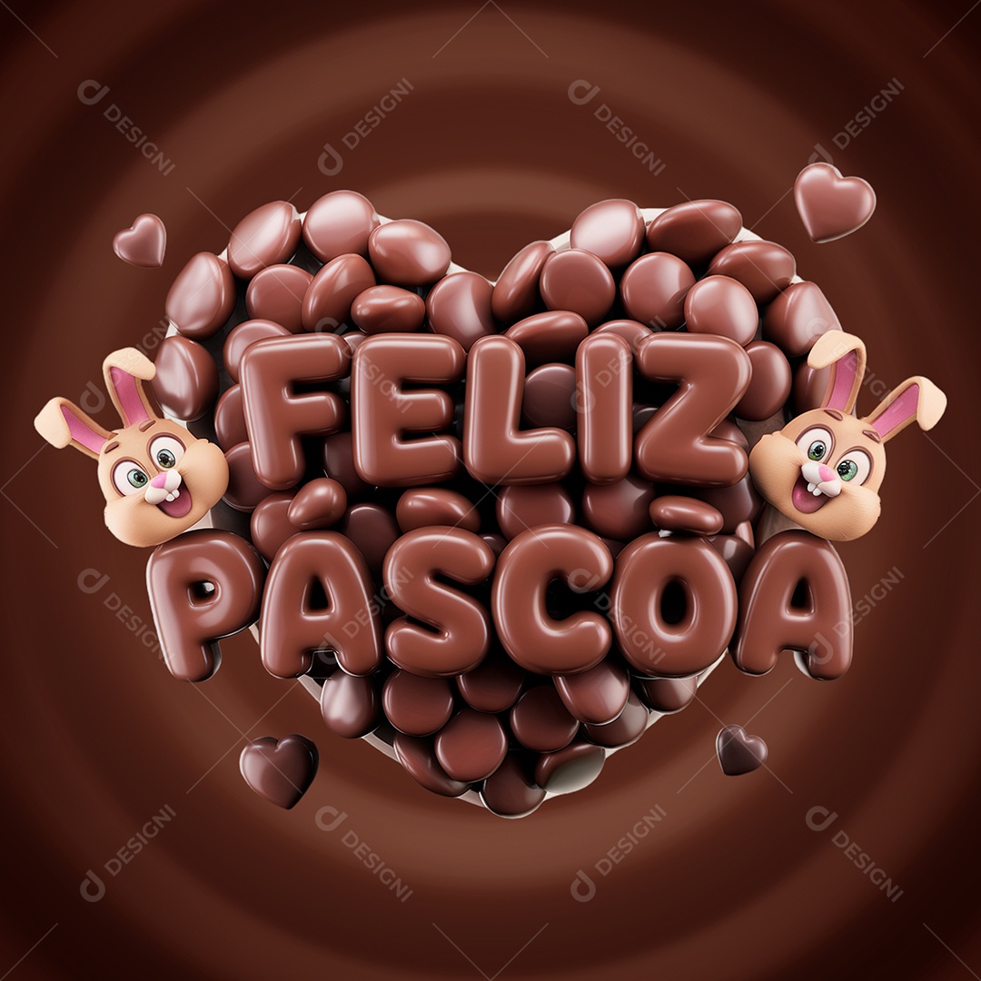 Feliz Páscoa Selo 3D para Composição PSD