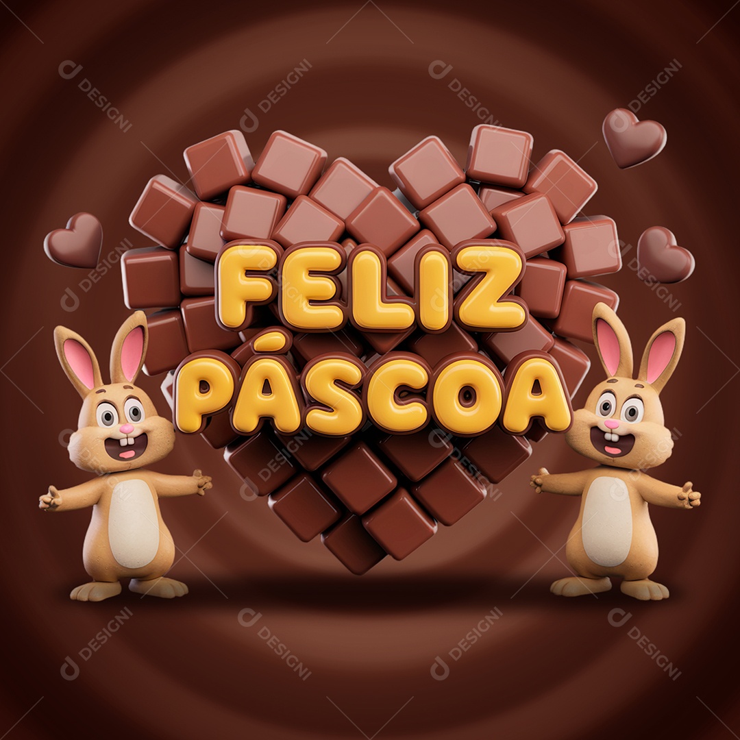 Feliz Páscoa Selo 3D para Composição PSD