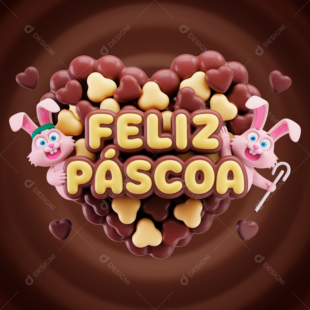 Feliz Páscoa Selo 3D para Composição PSD